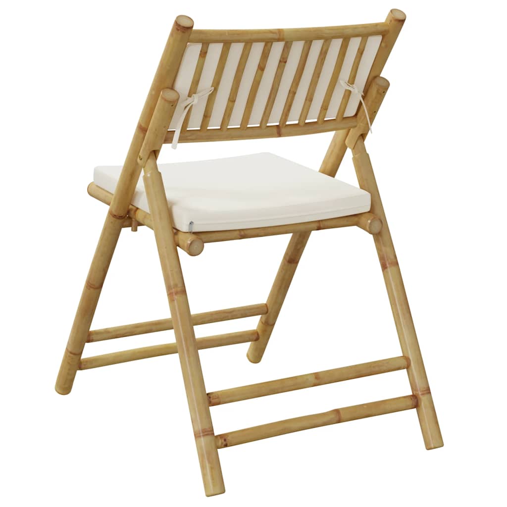 Folding Bistro Chairs 2 pcs with Cushions Bamboo