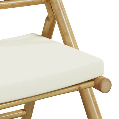 Folding Bistro Chairs 2 pcs with Cushions Bamboo