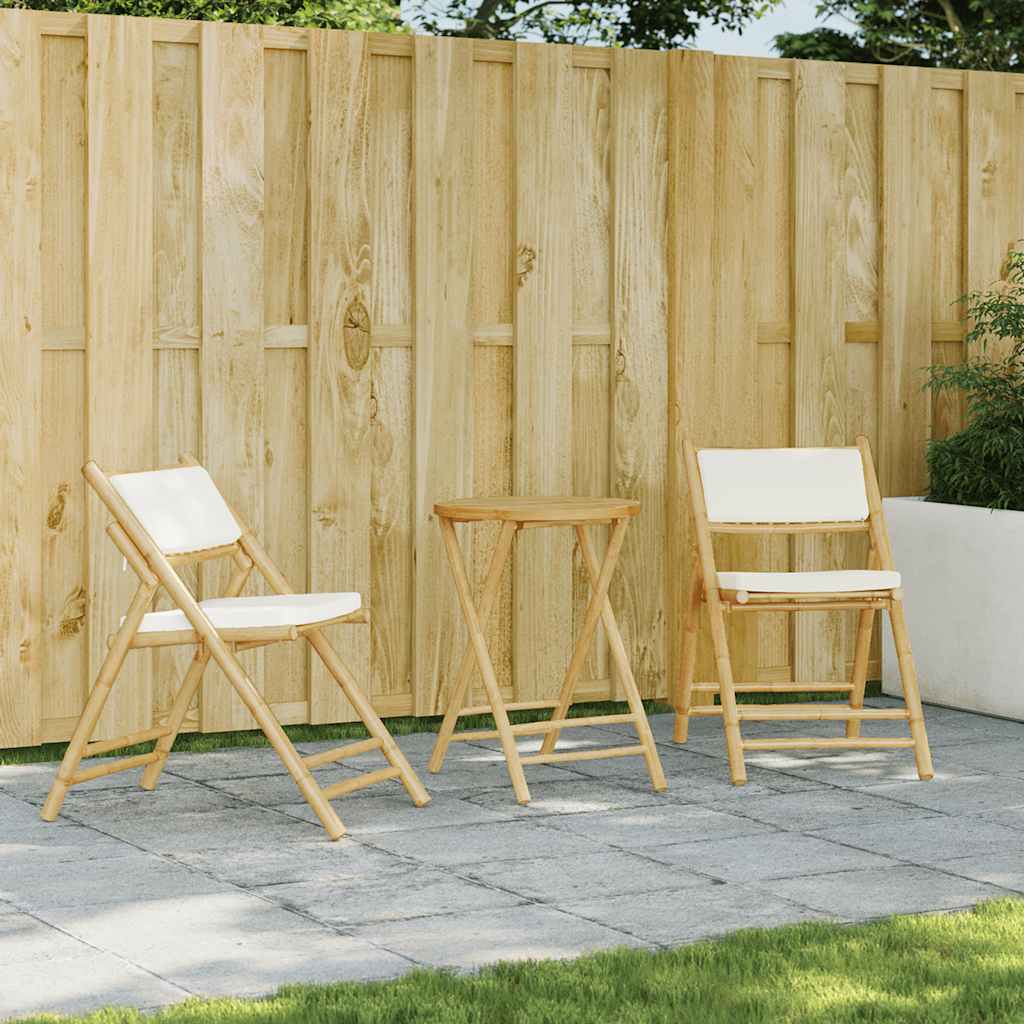 Folding Bistro Chairs 2 pcs with Cushions Bamboo