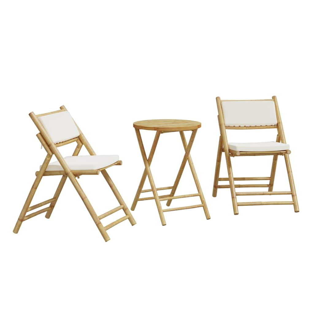 Folding Bistro Set 3 pcs with Cushions Bamboo