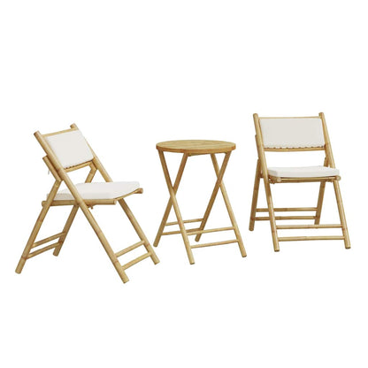 Folding Bistro Set 3 pcs with Cushions Bamboo