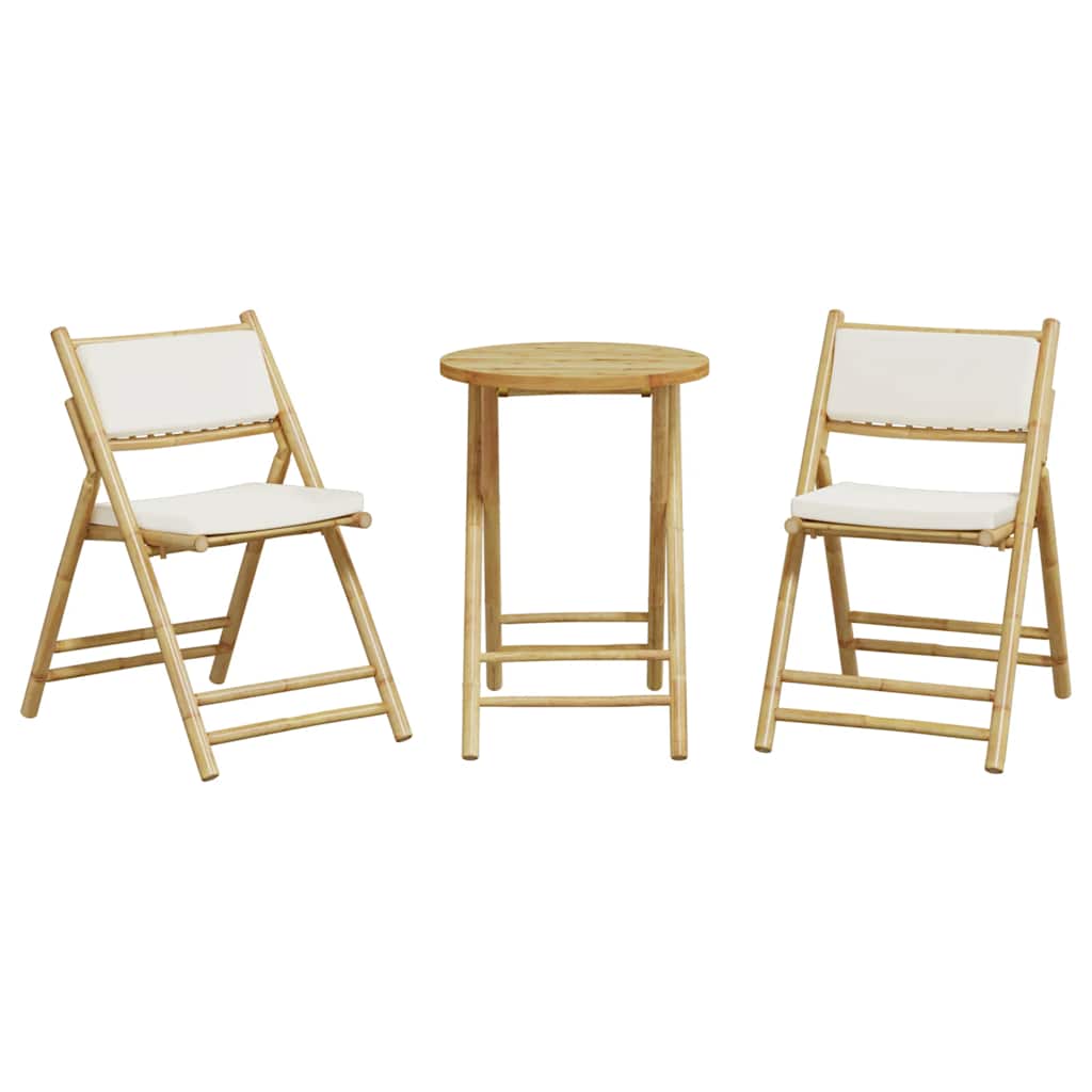 Folding Bistro Set 3 pcs with Cushions Bamboo