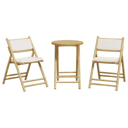 Folding Bistro Set 3 pcs with Cushions Bamboo