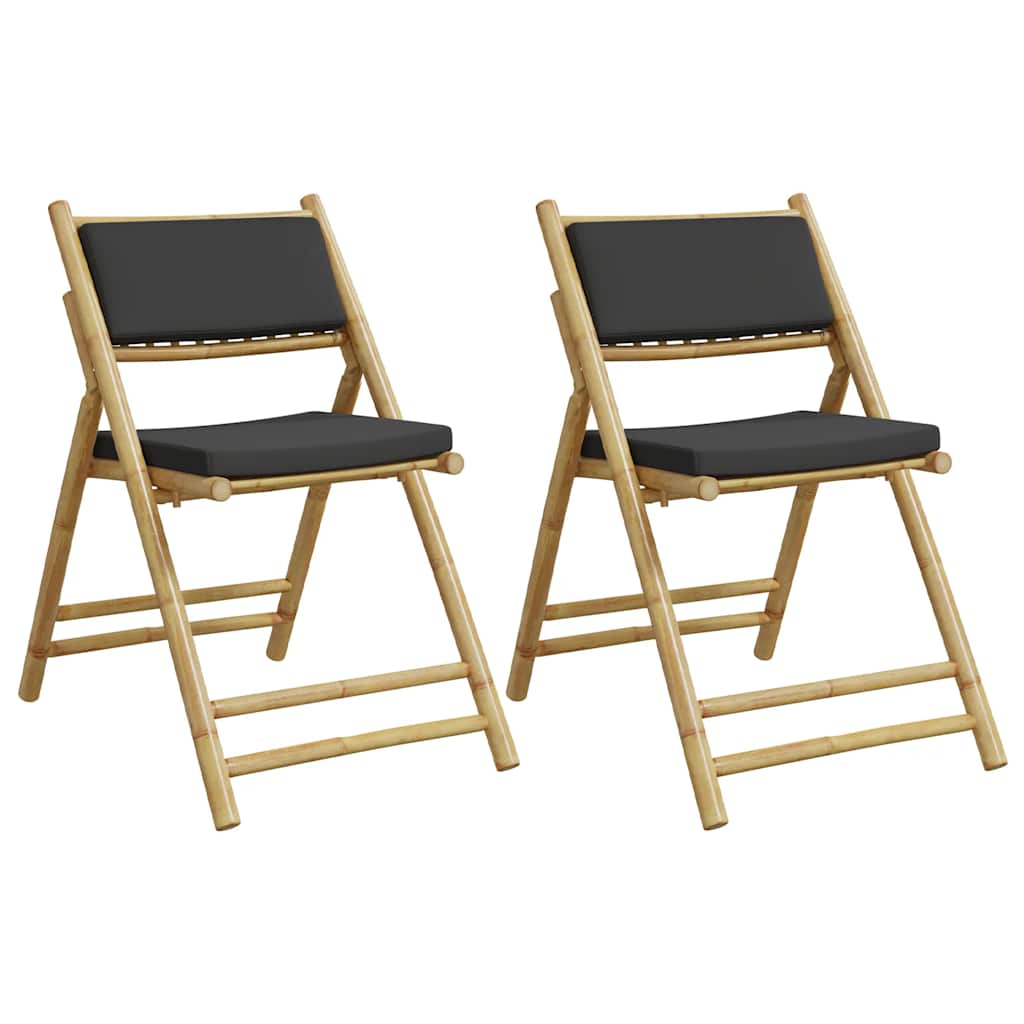 Folding Bistro Chairs 2 pcs with Cushions Bamboo