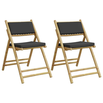 Folding Bistro Chairs 2 pcs with Cushions Bamboo