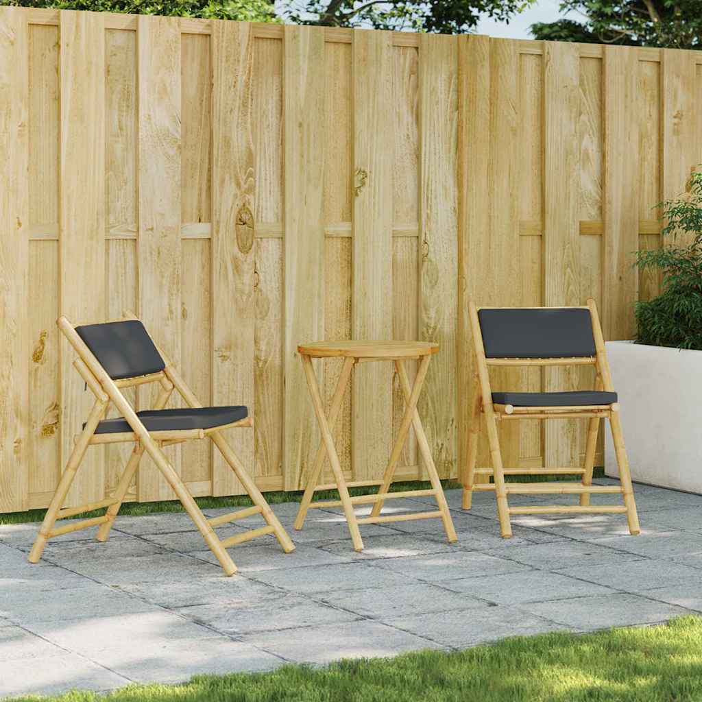 Folding Bistro Chairs 2 pcs with Cushions Bamboo