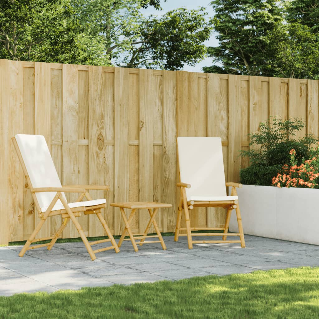 Folding Patio Reclining Chairs 2 pcs with Cushions Bamboo
