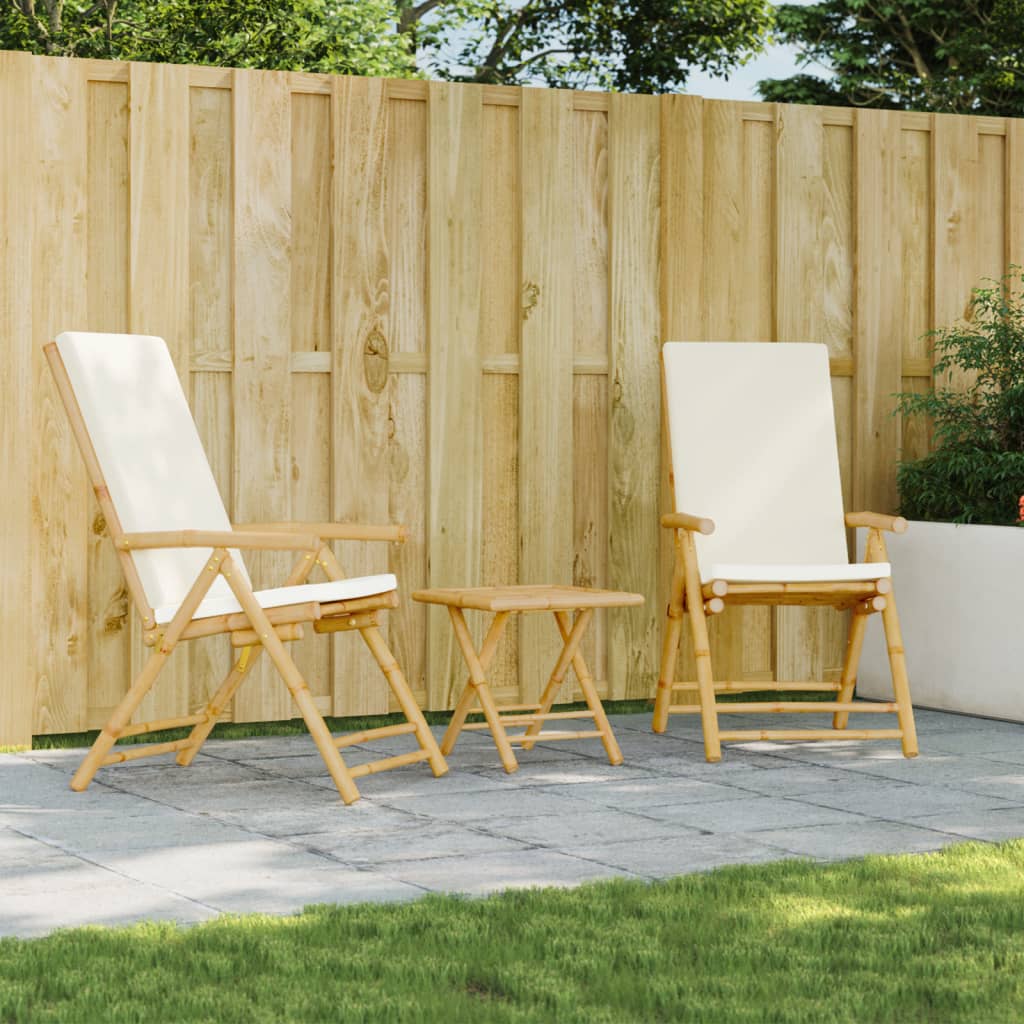 Folding Patio Reclining Chairs 2 pcs with Cushions Bamboo