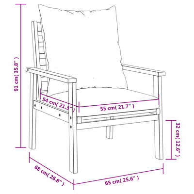 Patio Sofa Chair 2pcs with Cushion Solid Wood Acacia