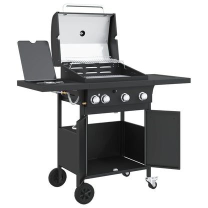 Gas BBQ Grill with 4 Burners Black Powder-coated Steel