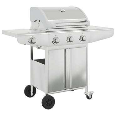 Gas BBQ Grill with 4 Burners Silver Stainless Steel