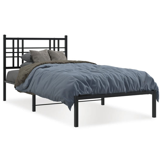 Metal Bed Frame without Mattress with Headboard Black 90x190cm