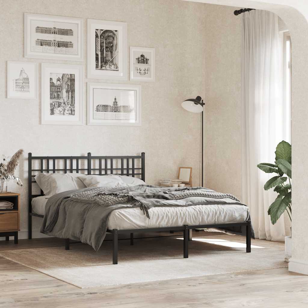 Metal Bed Frame without Mattress with Headboard Black 120x200cm