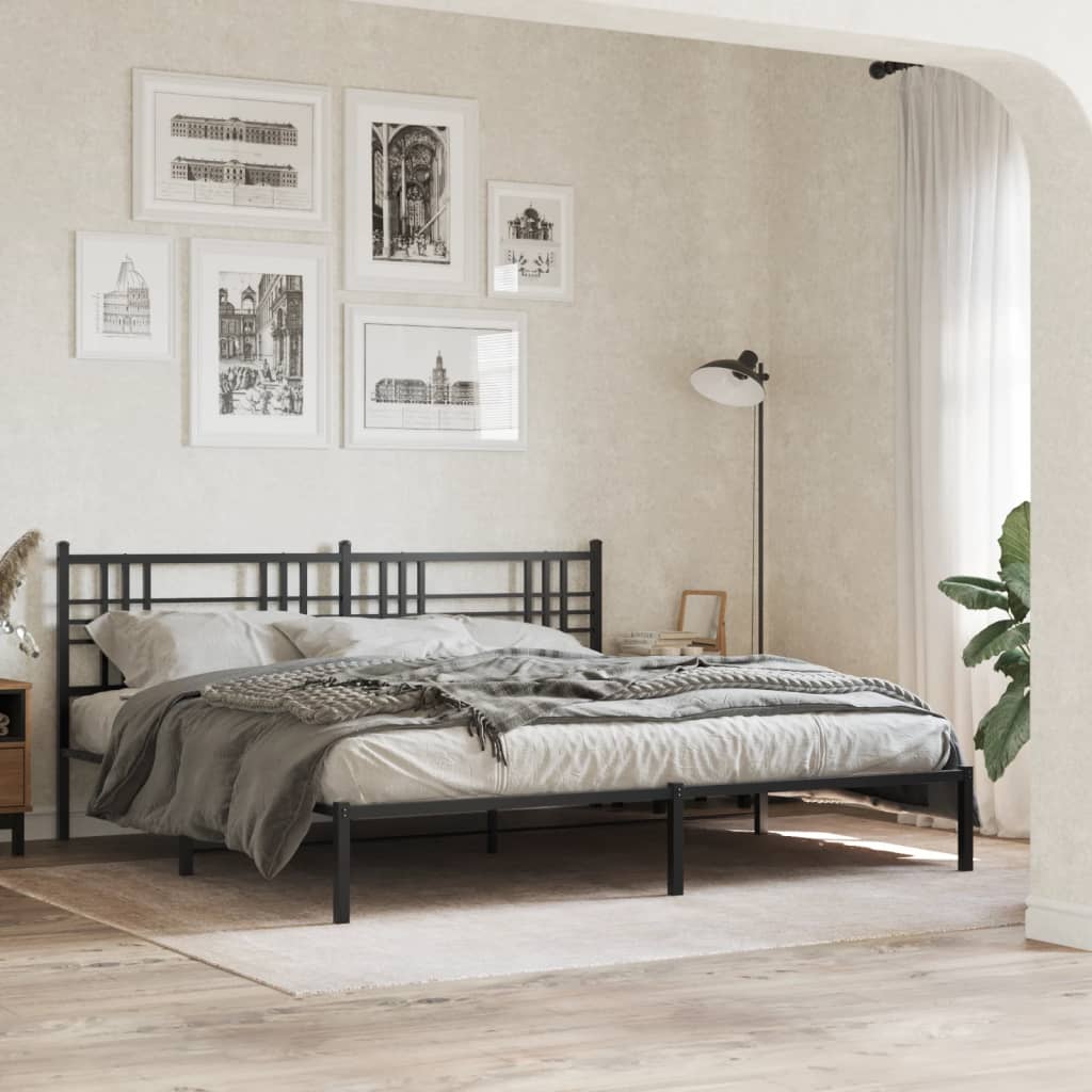 Bed Frame Black Powder-Coated Steel Double Bed Frame