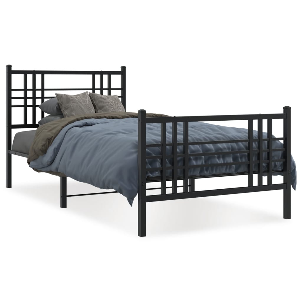 Metal Bed Frame without Mattress with Footboard Black 90x190cm