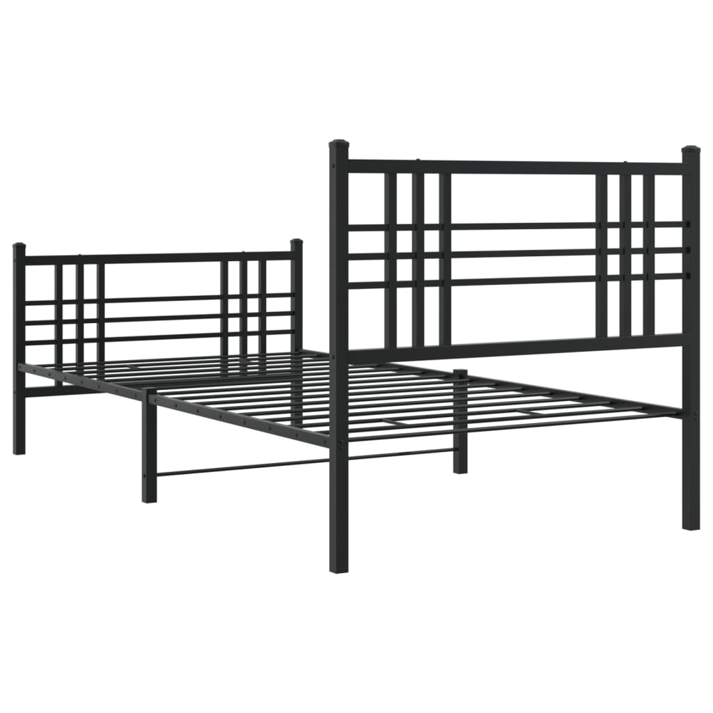 Metal Bed Frame without Mattress with Footboard Black 90x190cm