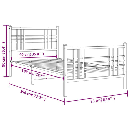 Metal Bed Frame without Mattress with Footboard Black 90x190cm