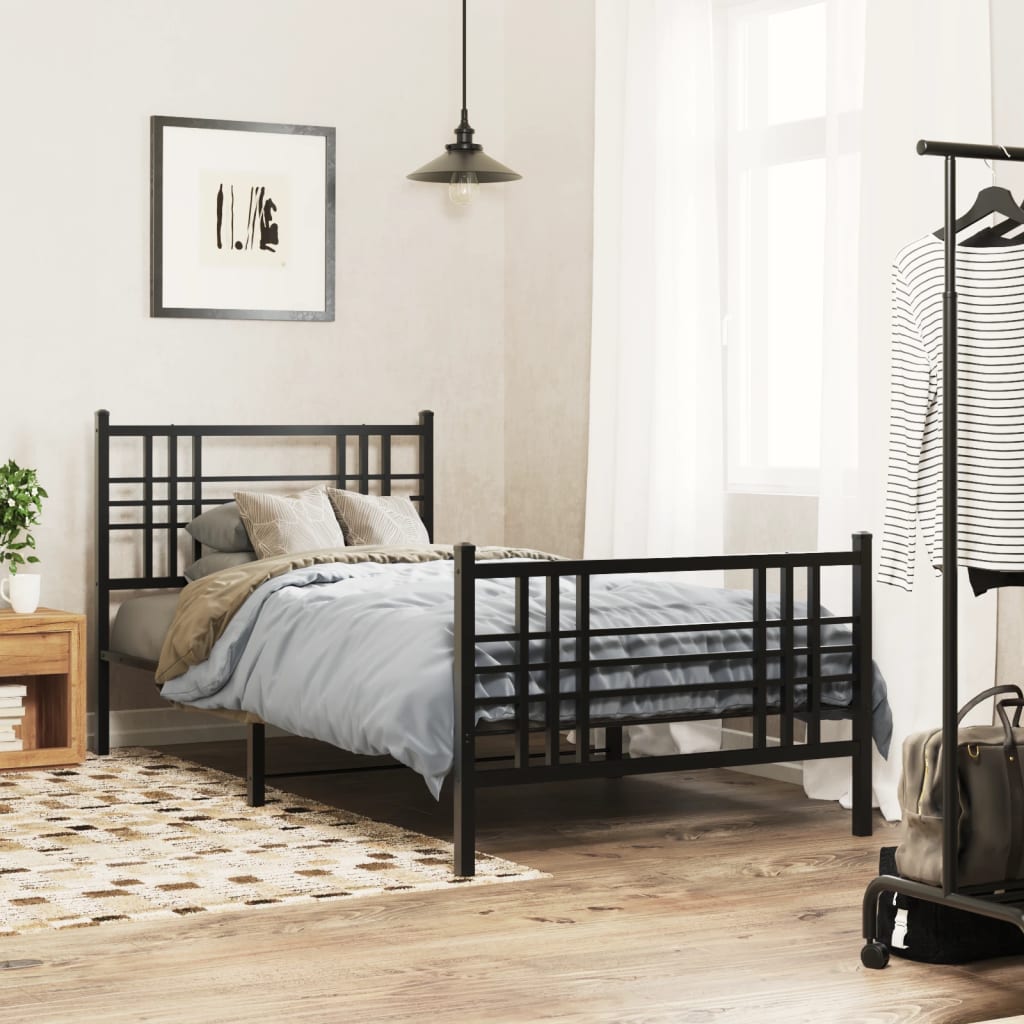 Metal Bed Frame without Mattress with Footboard Black 90x190cm