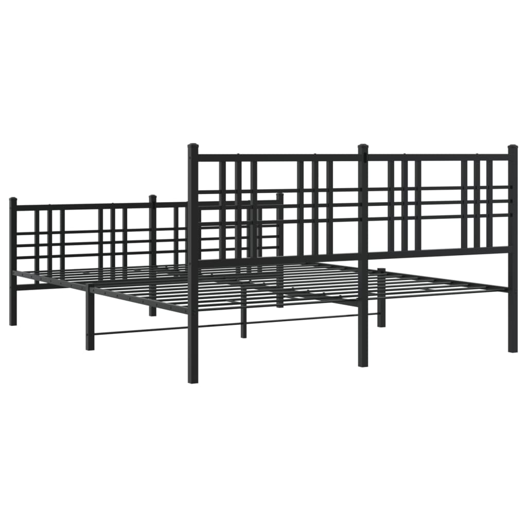 vidaXL Bed Frame Black Steel 59 x 79 in Rectangular Traditional