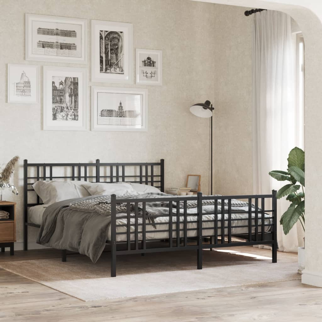 vidaXL Bed Frame Black Steel 59 x 79 in Rectangular Traditional