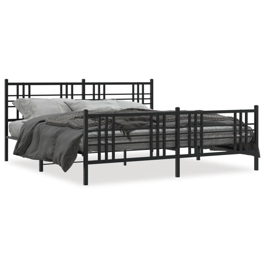 Metal Bed Frame without Mattress with Footboard Black 76"x79.9"