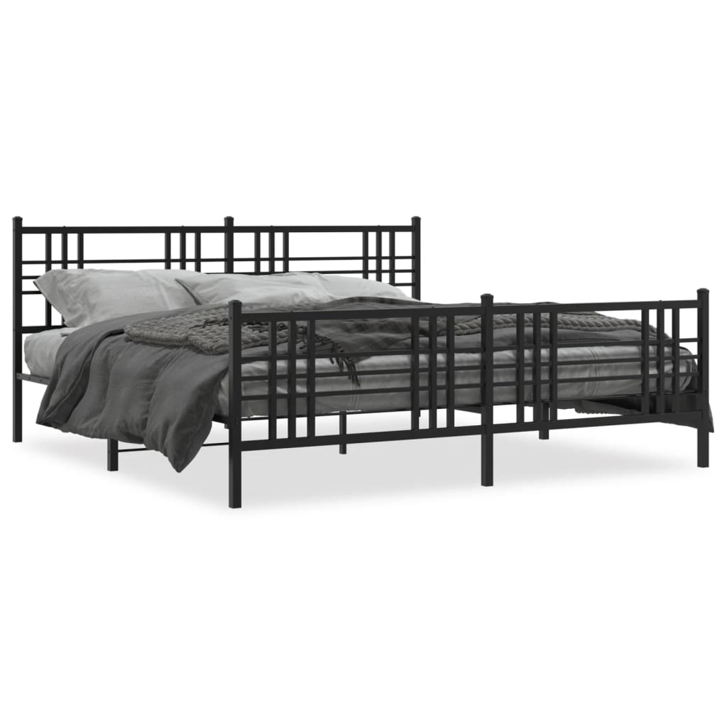 Metal Bed Frame without Mattress with Footboard Black 200x200cm
