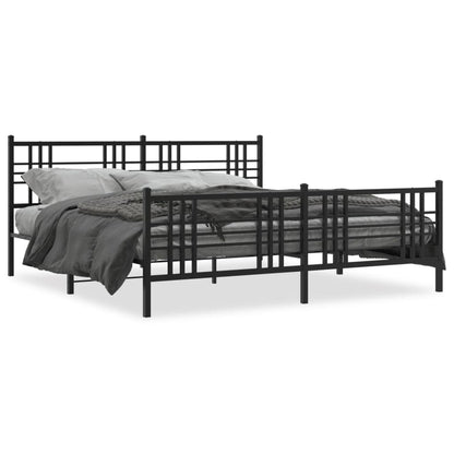 Metal Bed Frame without Mattress with Footboard Black 200x200cm
