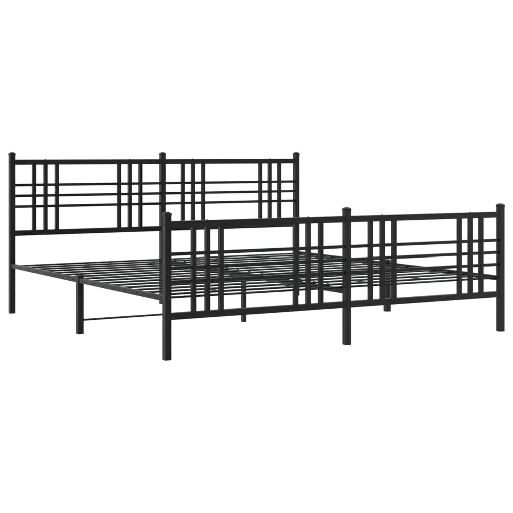 Metal Bed Frame without Mattress with Footboard Black 200x200cm