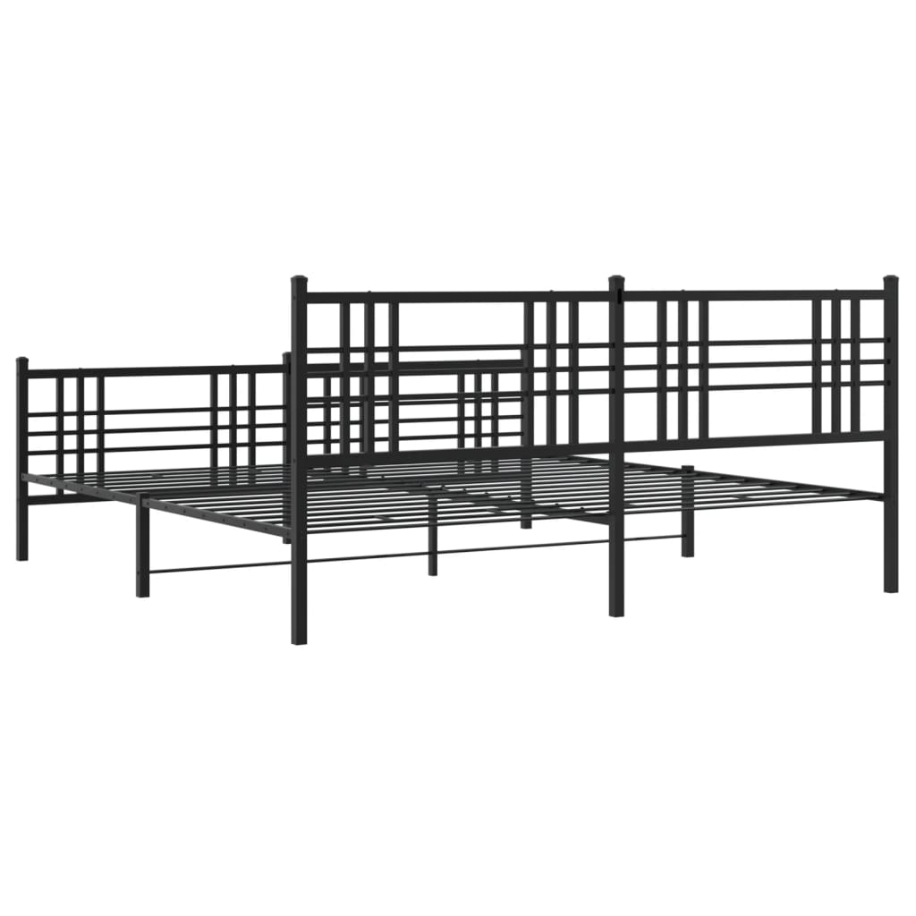 Metal Bed Frame without Mattress with Footboard Black 200x200cm
