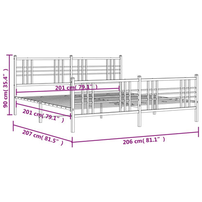 Metal Bed Frame without Mattress with Footboard Black 200x200cm