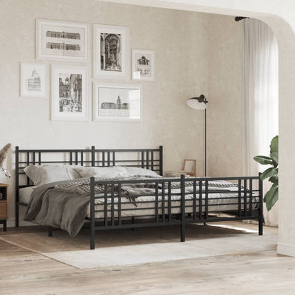 Metal Bed Frame without Mattress with Footboard Black 200x200cm