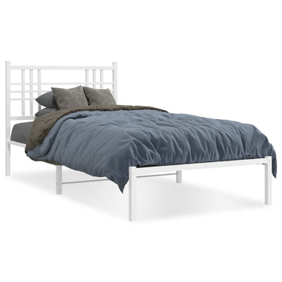 Metal Bed Frame without Mattress with Headboard White 100x200cm
