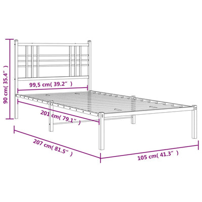 Metal Bed Frame without Mattress with Headboard White 100x200cm