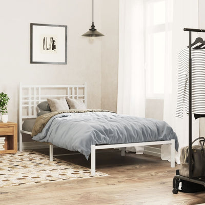 Metal Bed Frame without Mattress with Headboard White 100x200cm
