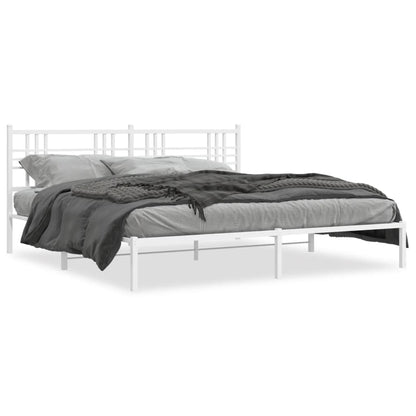 Bed Frame White Powder-Coated Steel Double Modern Bed Frame