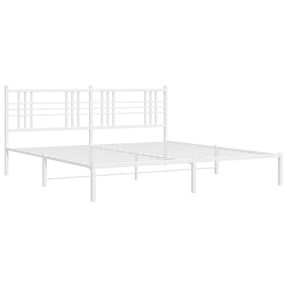 Bed Frame White Powder-Coated Steel Double Modern Bed Frame