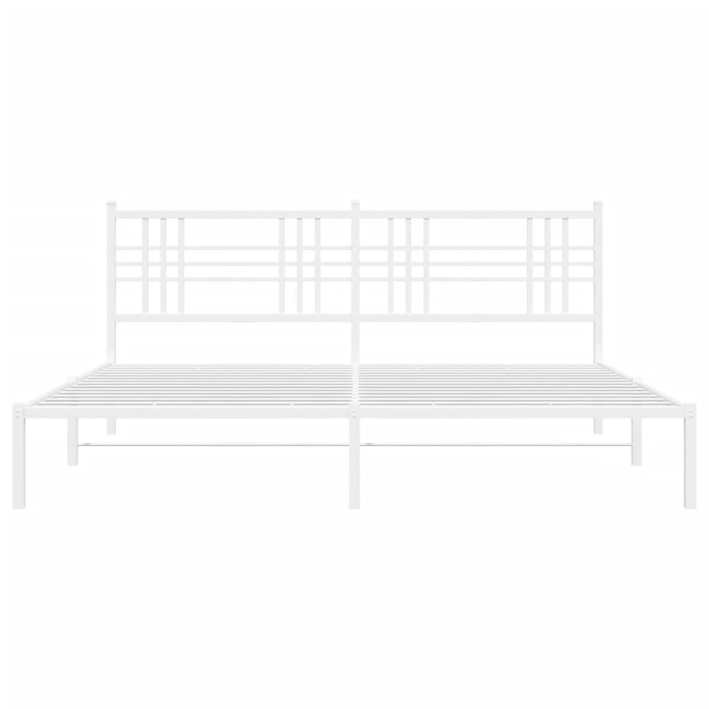 Bed Frame White Powder-Coated Steel Double Modern Bed Frame