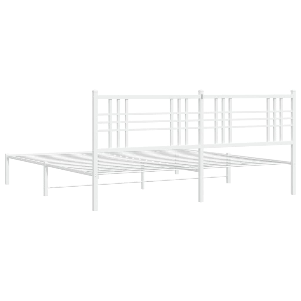 Bed Frame White Powder-Coated Steel Double Modern Bed Frame