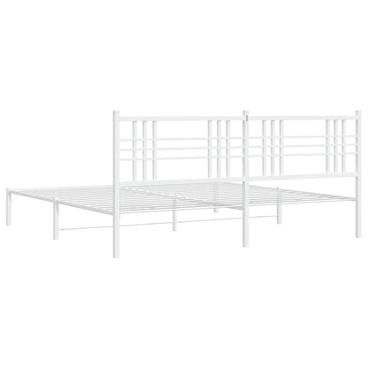 Bed Frame White Powder-Coated Steel Double Modern Bed Frame