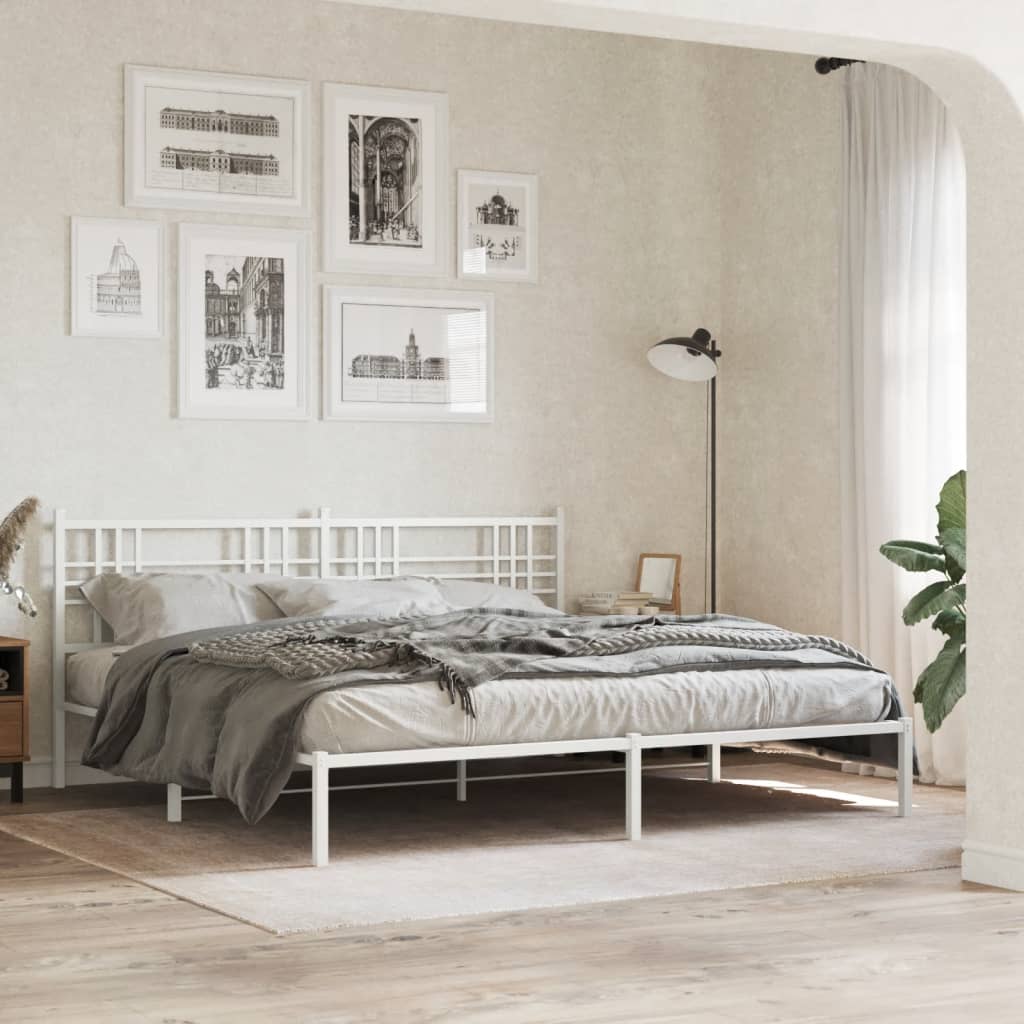 Bed Frame White Powder-Coated Steel Double Modern Bed Frame