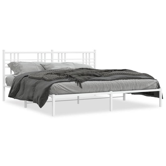 Metal Bed Frame without Mattress with Headboard White 200x200cm