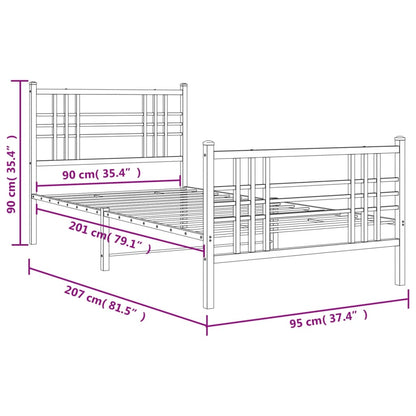 Metal Bed Frame without Mattress with Footboard White 90x200cm