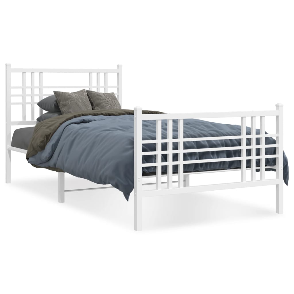 Metal Bed Frame without Mattress with Footboard White 39.4"x78.7