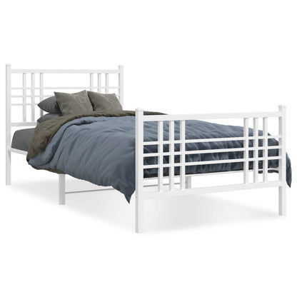 Metal Bed Frame without Mattress with Footboard White 39.4"x78.7