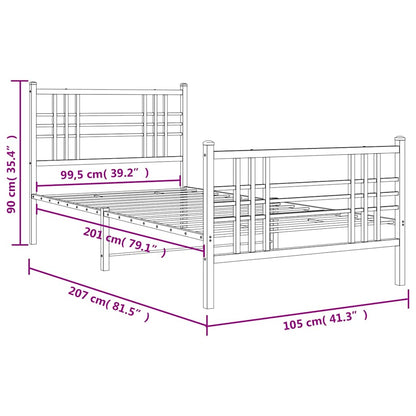 Metal Bed Frame without Mattress with Footboard White 39.4"x78.7