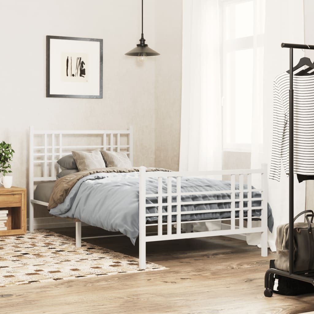 Metal Bed Frame without Mattress with Footboard White 39.4"x78.7