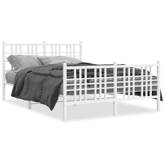 Metal Bed Frame without Mattress with Footboard White 120x190cm