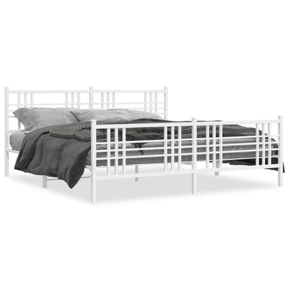 Metal Bed Frame without Mattress with Footboard White 76"x79.9