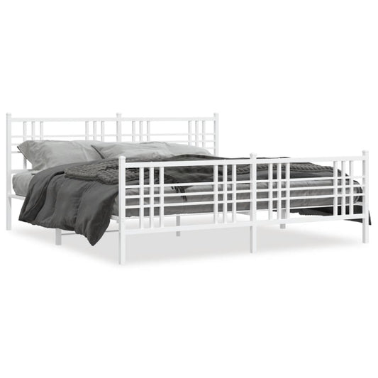 Metal Bed Frame without Mattress with Footboard White 76"x79.9
