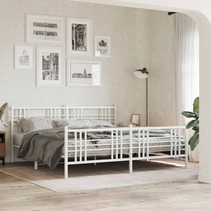 Metal Bed Frame without Mattress with Footboard White 76"x79.9